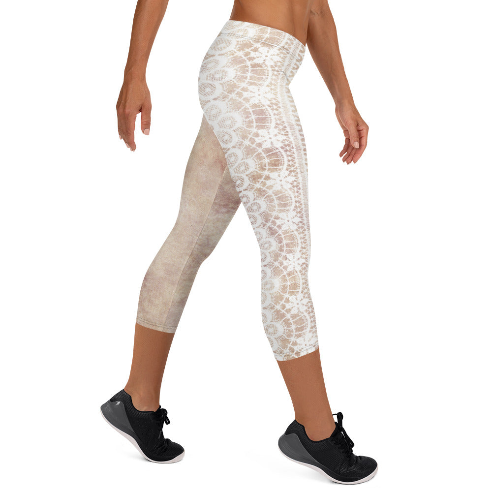 Victorian lace capri Leggings, size XS to XL, Design 35