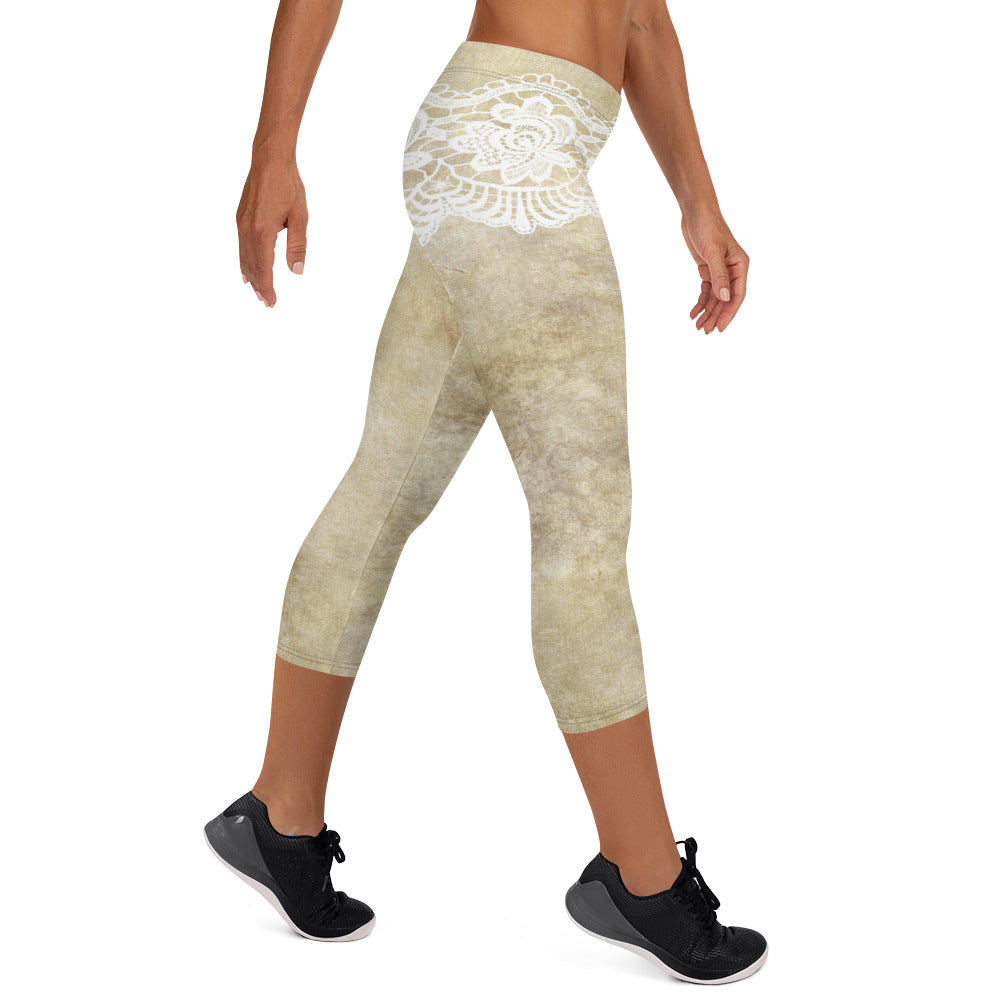 Victorian lace capri Leggings, size XS to XL, Design 28