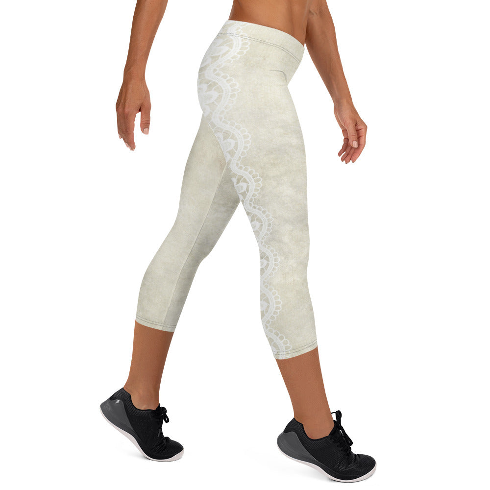 Victorian lace capri Leggings, size XS to XL, Design 27