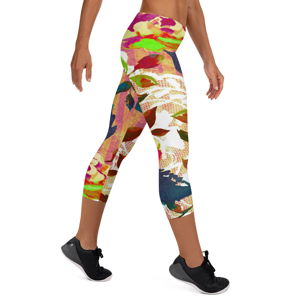 Victorian lace capri Leggings, size XS to XL, Design 22