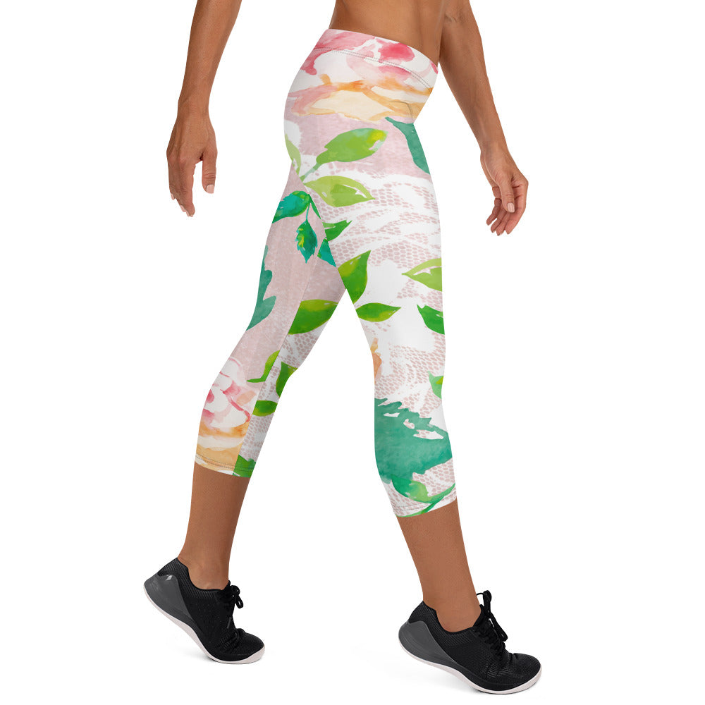 Victorian lace capri Leggings, size XS to XL, Design 21