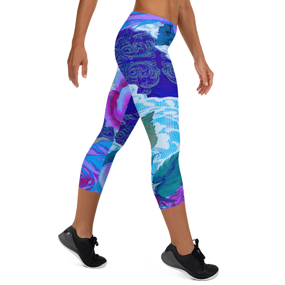 Victorian lace capri Leggings, size XS to XL, Design 20