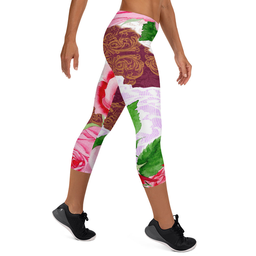 Victorian lace capri Leggings, size XS to XL, Design 19