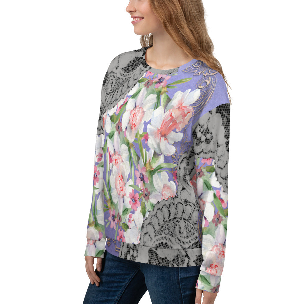 Lace Print sweatshirt, womens long sleeve top, Size XS to 3XL plus size, design 45