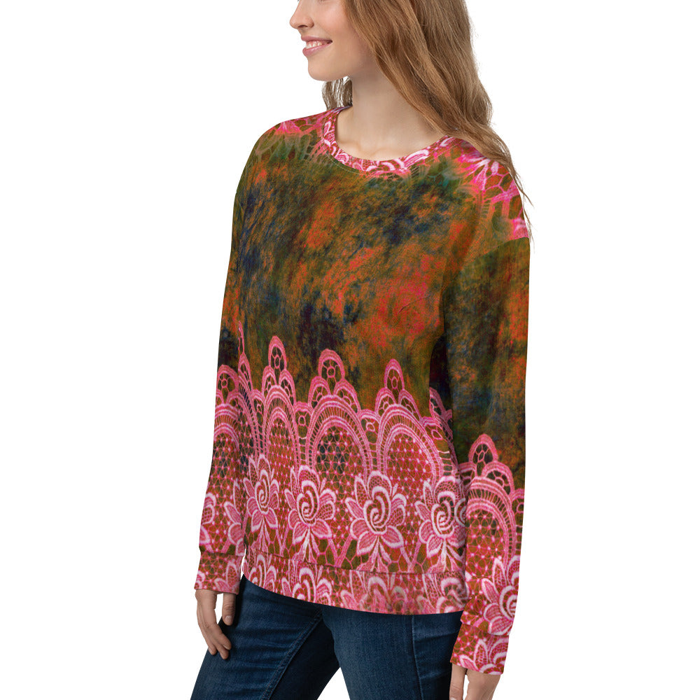 Lace Print sweatshirt, womens long sleeve top, Size XS to 3XL plus size, design 32