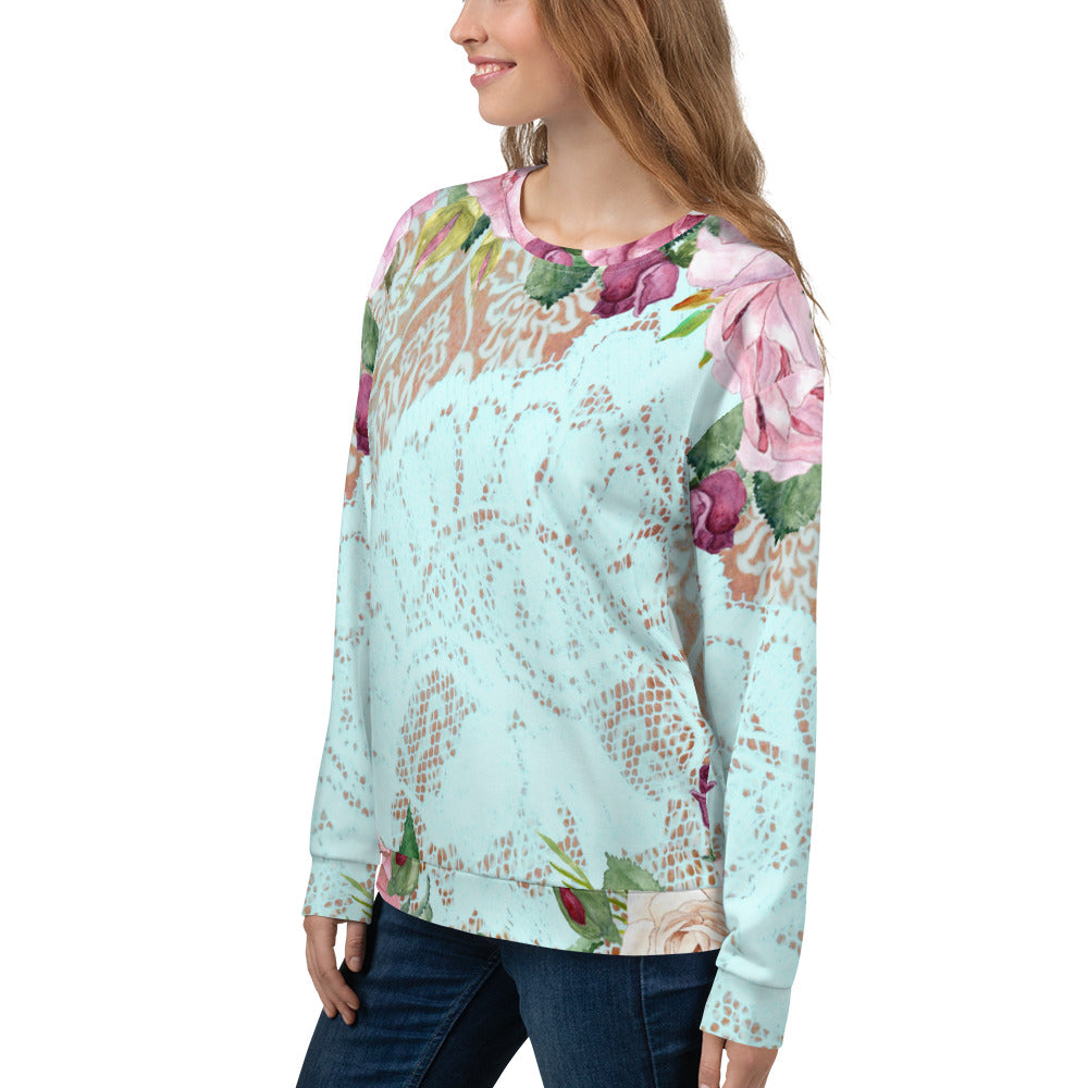 Lace Print sweatshirt, womens long sleeve top, Size XS to 3XL plus size, design 24