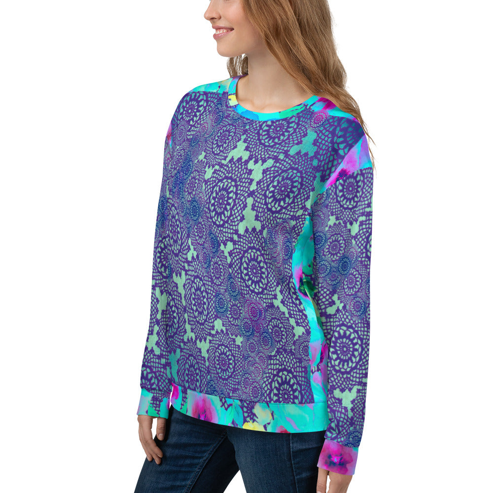 Lace Print sweatshirt, womens long sleeve top, Size XS to 3XL plus size, design 14