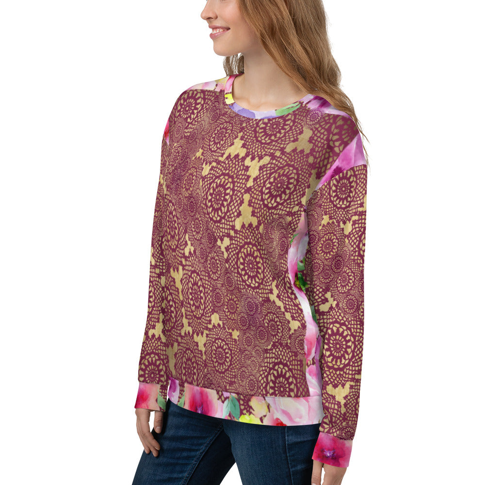 Lace Print sweatshirt, womens long sleeve top, Size XS to 3XL plus size, design 13
