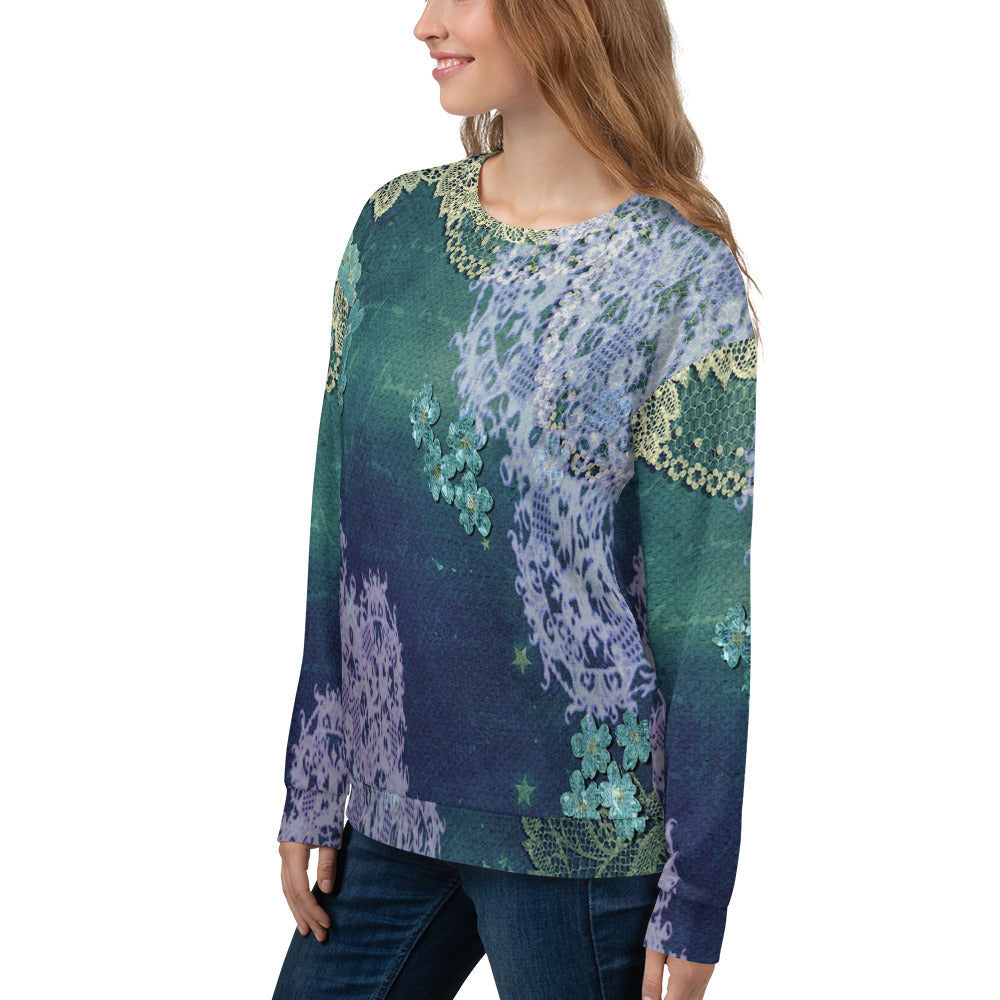 Lace Print sweatshirt, womens long sleeve top, Size XS to 3XL plus size, design 05