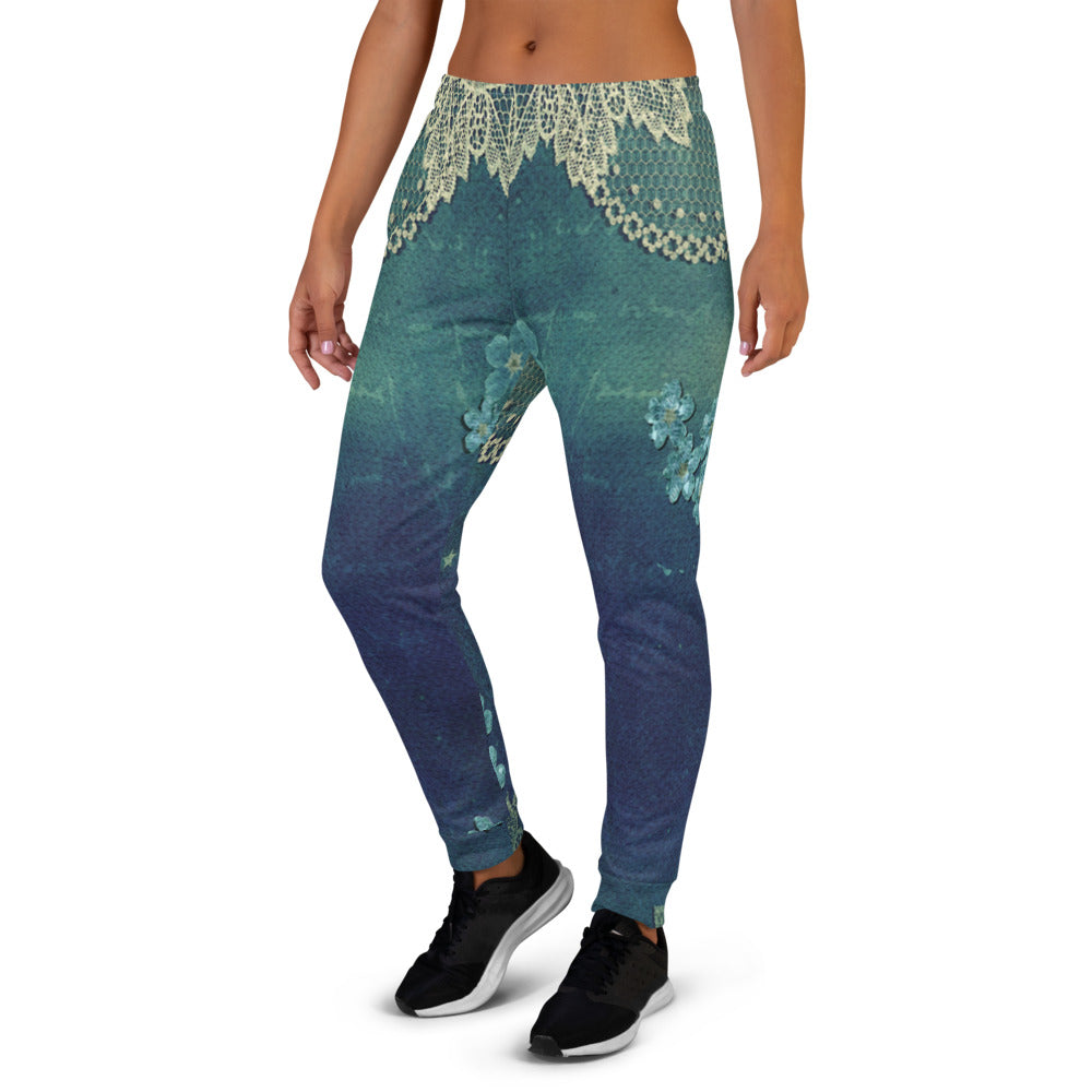 Victorian lace print sweatpants, womens joggers, Size XS to 3XL plus size, design 04