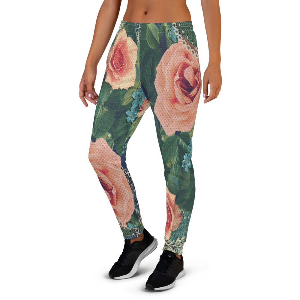 Victorian lace print sweatpants, womens joggers, Size XS to 3XL plus size, design 01