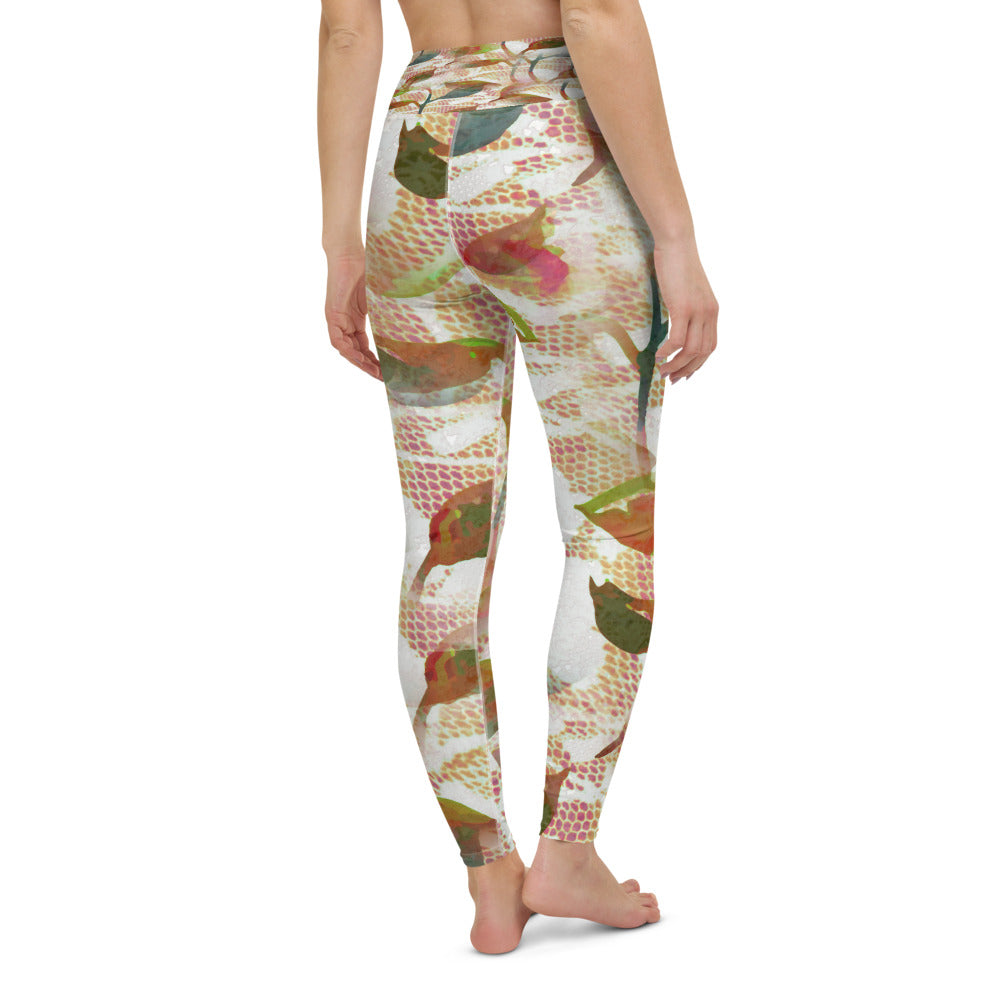 Victorian lace print high waist leggings, XS to XL, design 52