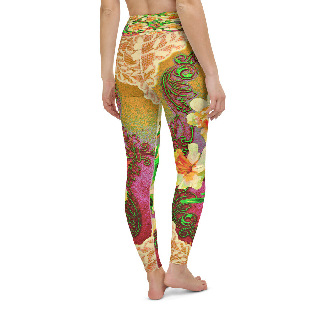 Victorian lace print high waist leggings, XS to XL, design 48