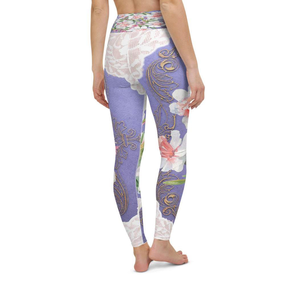 Victorian lace print high waist leggings, XS to XL, design 47