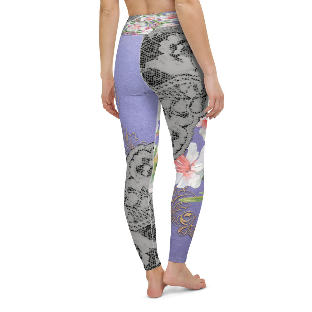 Victorian lace print high waist leggings, XS to XL, design 45