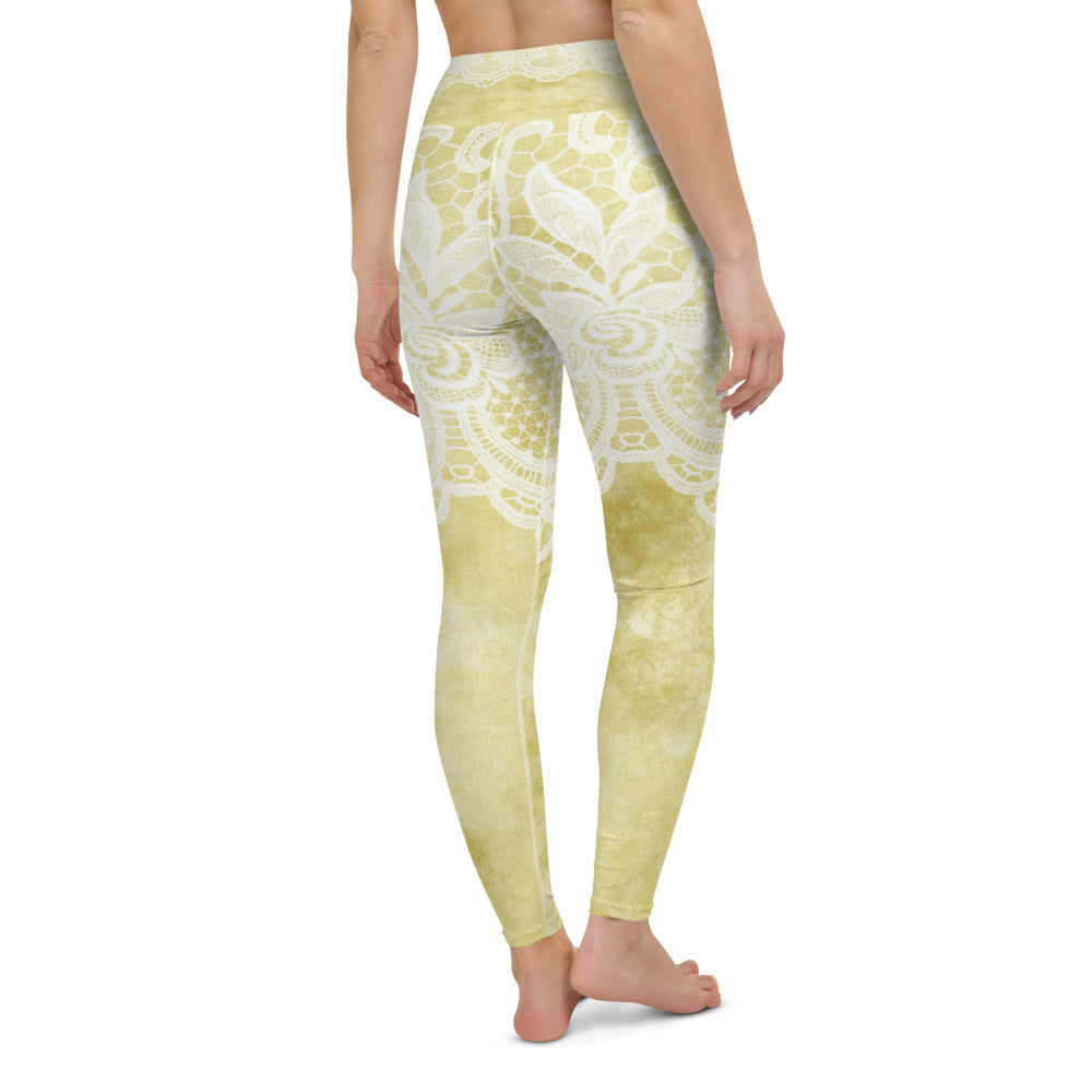 Victorian lace print high waist leggings, XS to XL, design 44