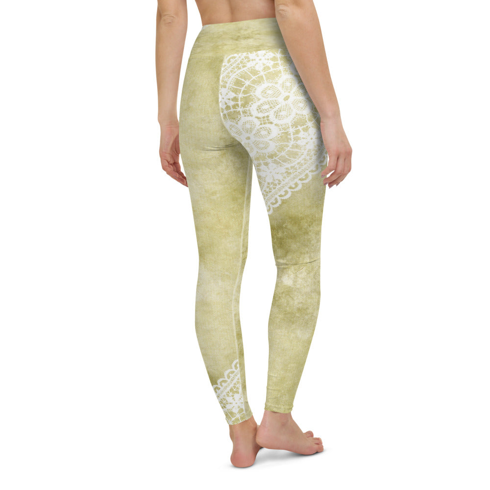 Victorian lace print high waist leggings, XS to XL, design 43