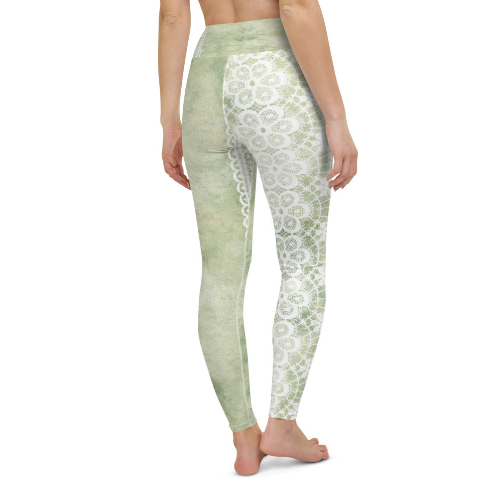 Victorian lace print high waist leggings, XS to XL, design 42