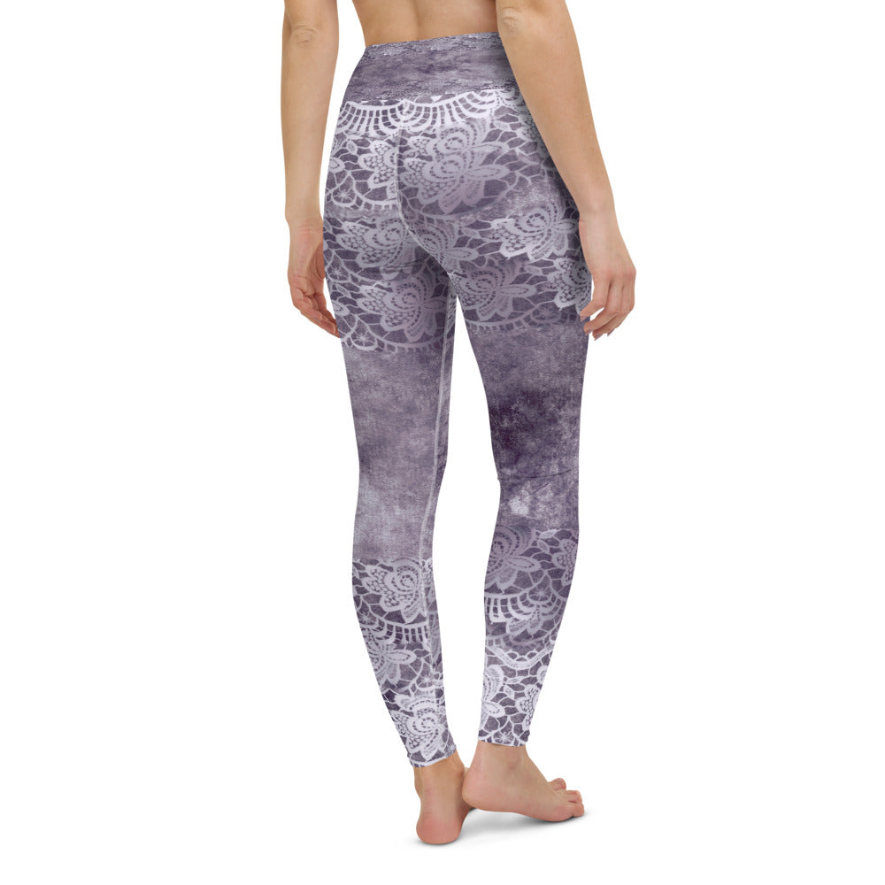 Victorian lace print high waist leggings, XS to XL, design 39