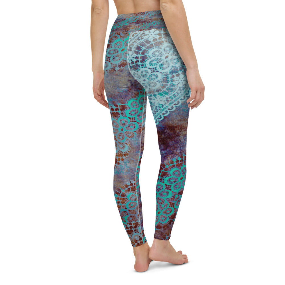 Victorian lace print high waist leggings, XS to XL, design 37