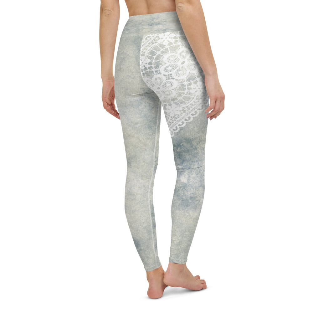 Victorian lace print high waist leggings, XS to XL, design 36