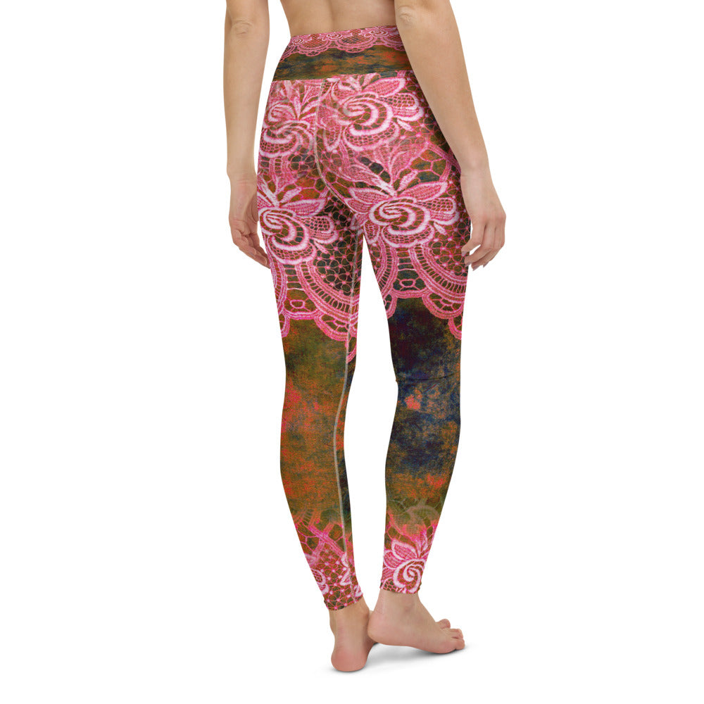 Victorian lace print high waist leggings, XS to XL, design 32