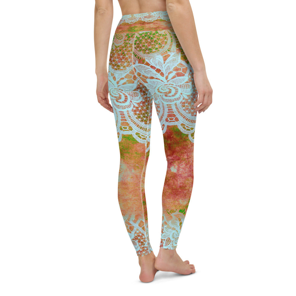 Victorian lace print high waist leggings, XS to XL, design 31