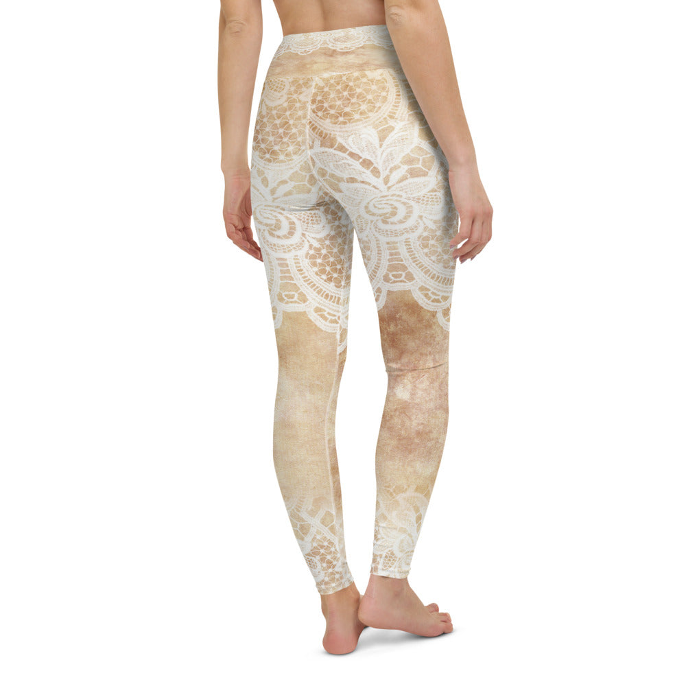 Victorian lace print high waist leggings, XS to XL, design 30