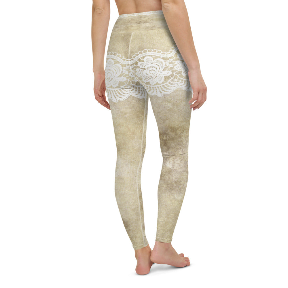 Victorian lace print high waist leggings, XS to XL, design 28