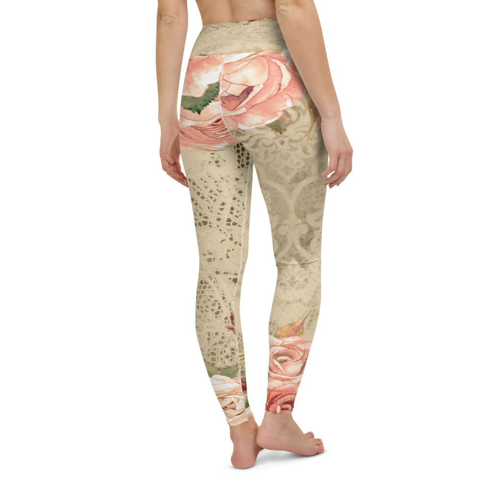 Victorian lace print high waist leggings, XS to XL, design 25