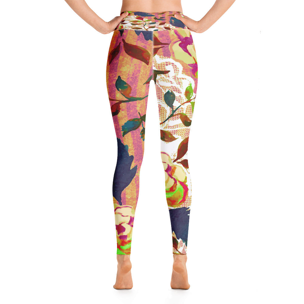 Victorian lace print high waist leggings, XS to XL, design 22