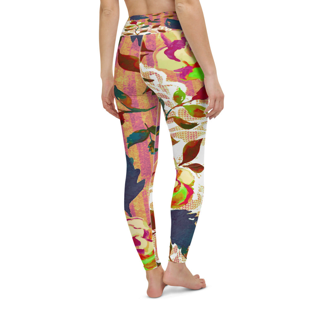 Victorian lace print high waist leggings, XS to XL, design 22