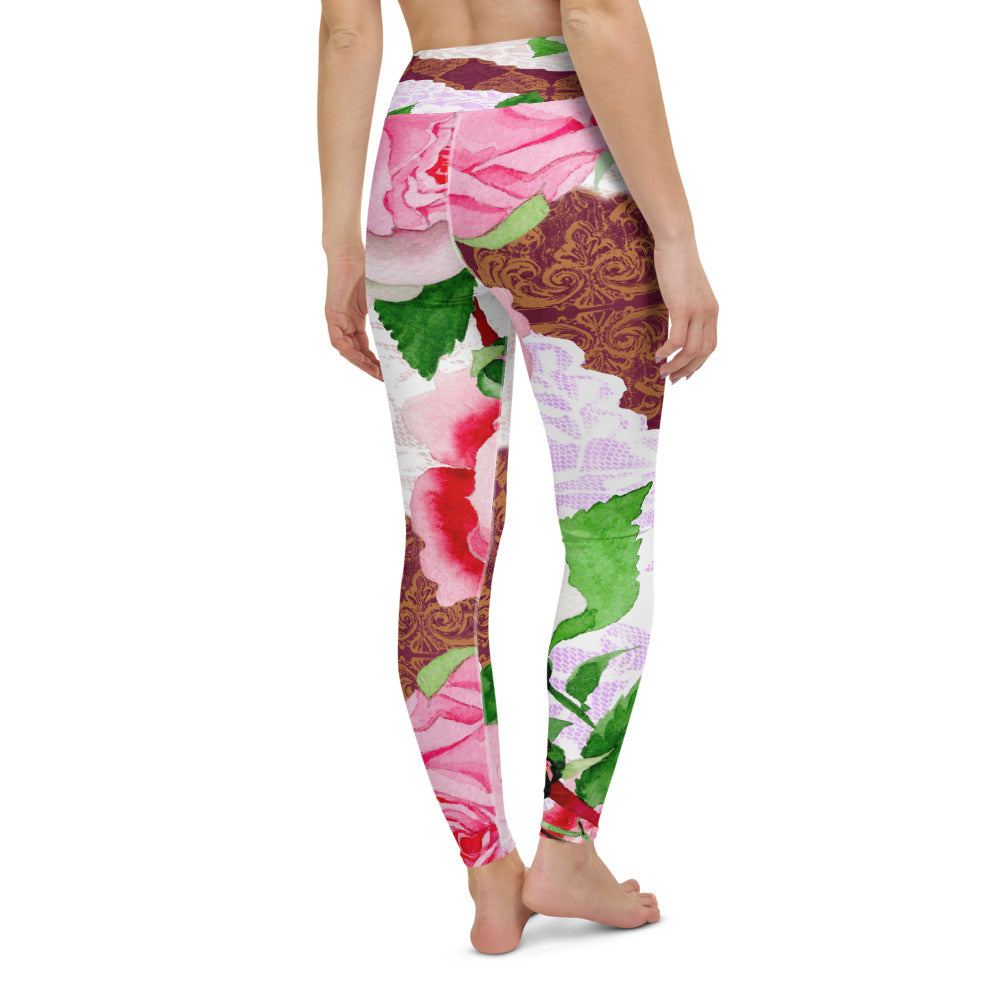 Victorian lace print high waist leggings, XS to XL, design 19