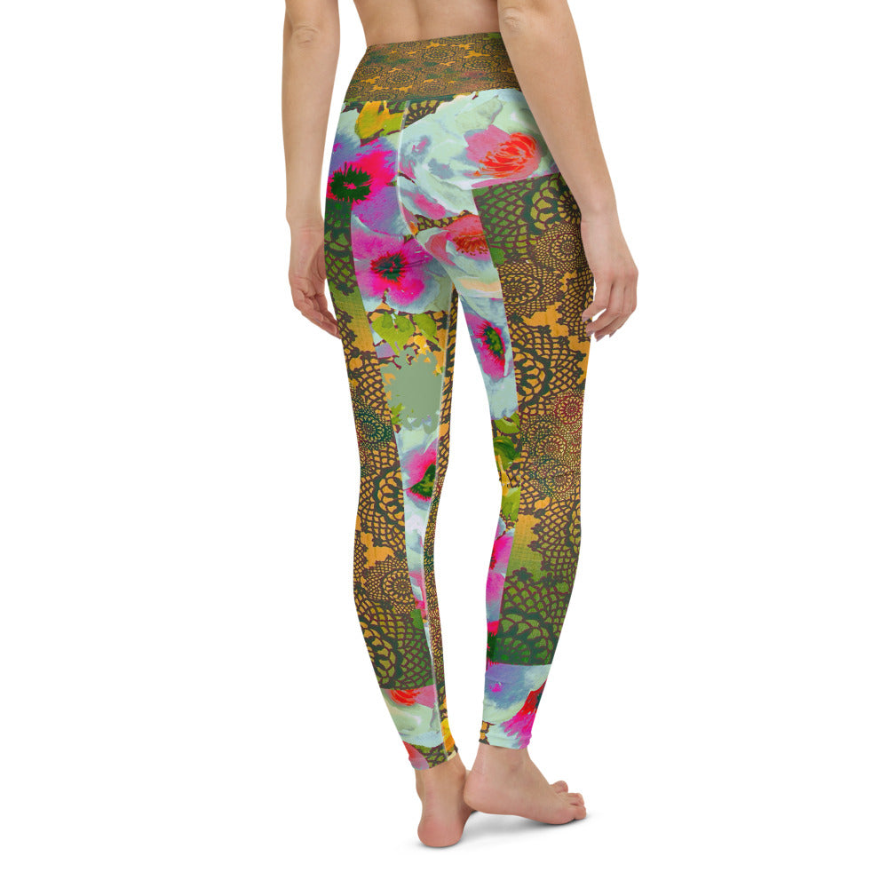 Victorian lace print high waist leggings, XS to XL, design 15