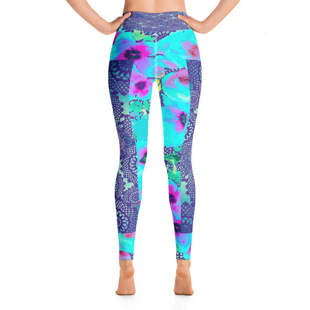 Victorian lace print high waist leggings, XS to XL, design 13