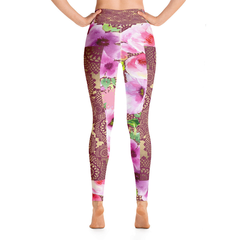 Victorian lace print high waist leggings, XS to XL, design 13