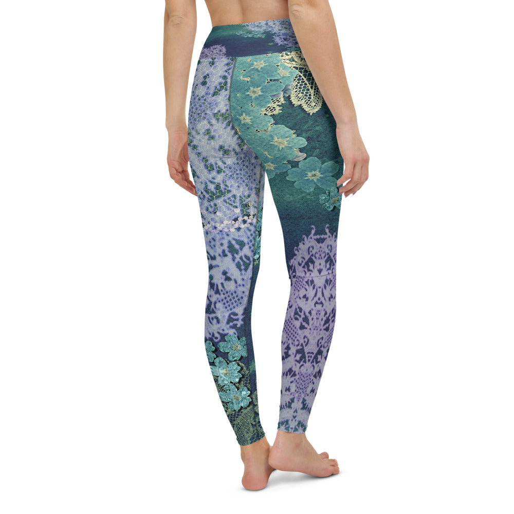 Victorian lace print high waist leggings, XS to XL, design 05