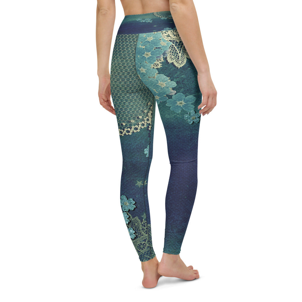 Victorian lace print high waist leggings, XS to XL, design 04