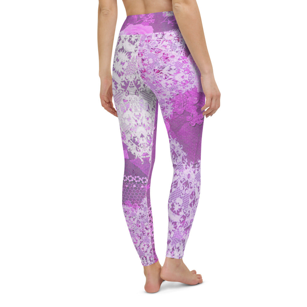 Victorian lace print high waist leggings, XS to XL, design 03