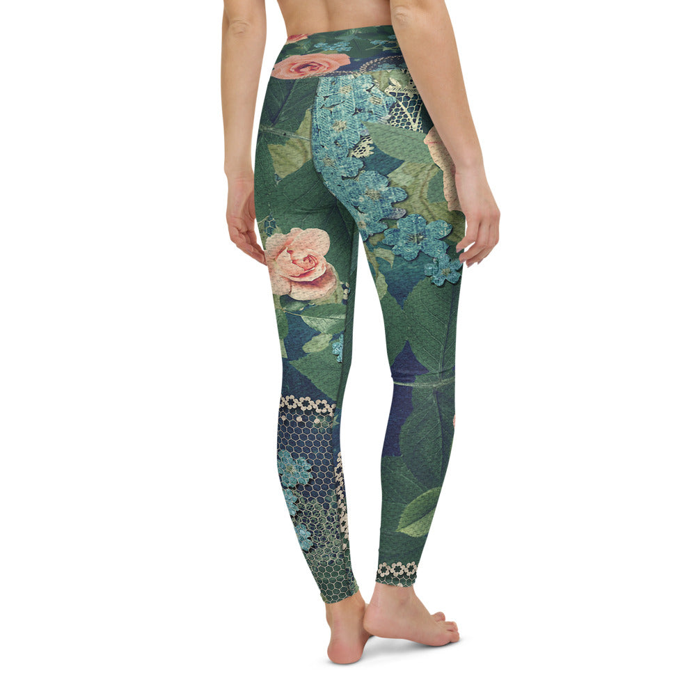 Victorian lace print high waist leggings, XS to XL, design 01