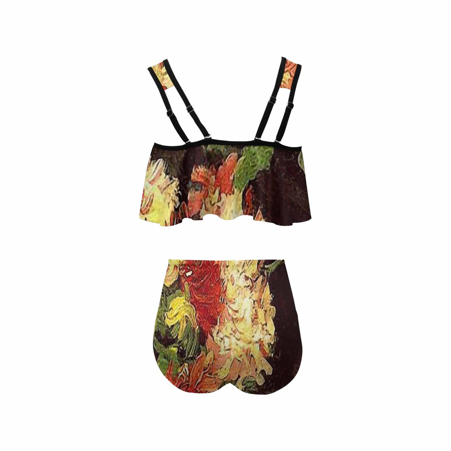 Vintage floral high waisted flounce top bikini, swim wear, Design 33