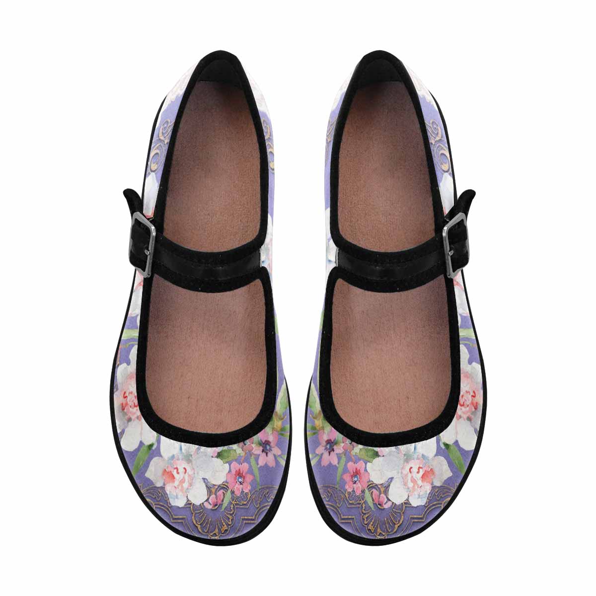 Victorian lace print, cute, vintage style women's Mary Jane shoes, design 47