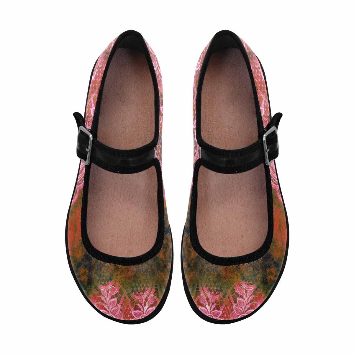 Victorian lace print, cute, vintage style women's Mary Jane shoes, design 32