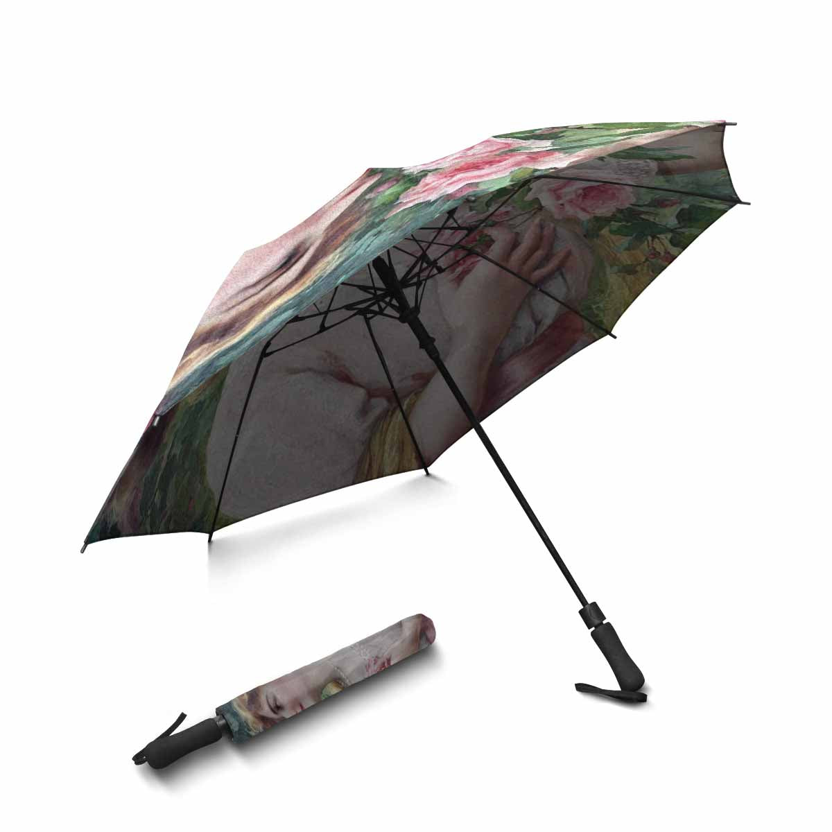 Victorian Lady Design UMBRELLA, Lady picking pink rose Model U05-C20