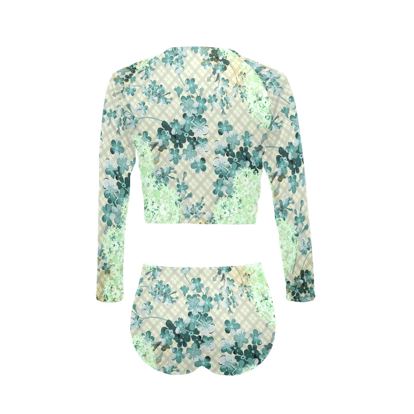 Victorian printed lace, long sleeve 2pc swimsuit, beachwear, design 53 Long Sleeve Bikini Set (Model S27)