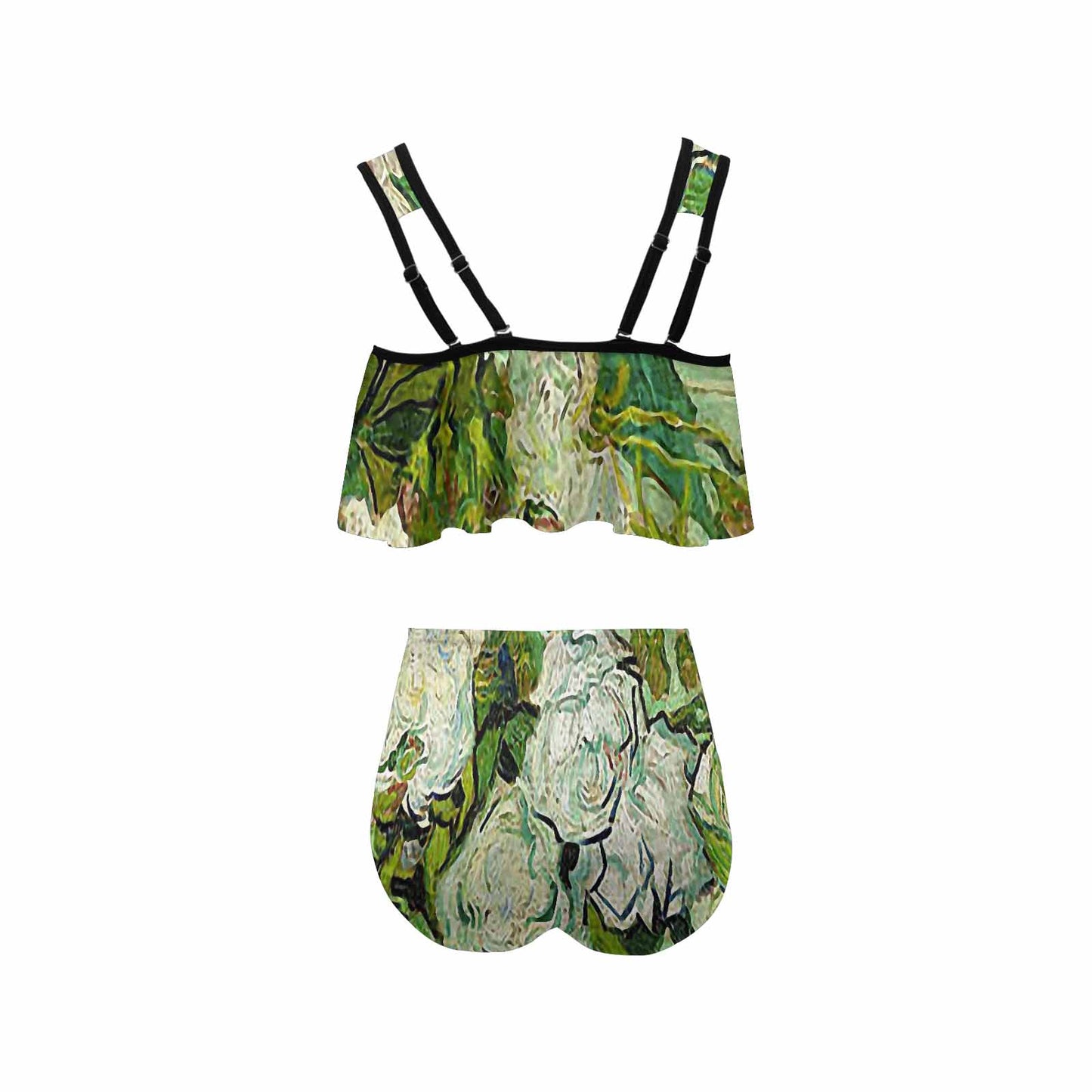 Vintage floral high waisted flounce top bikini, swim wear, Design 45