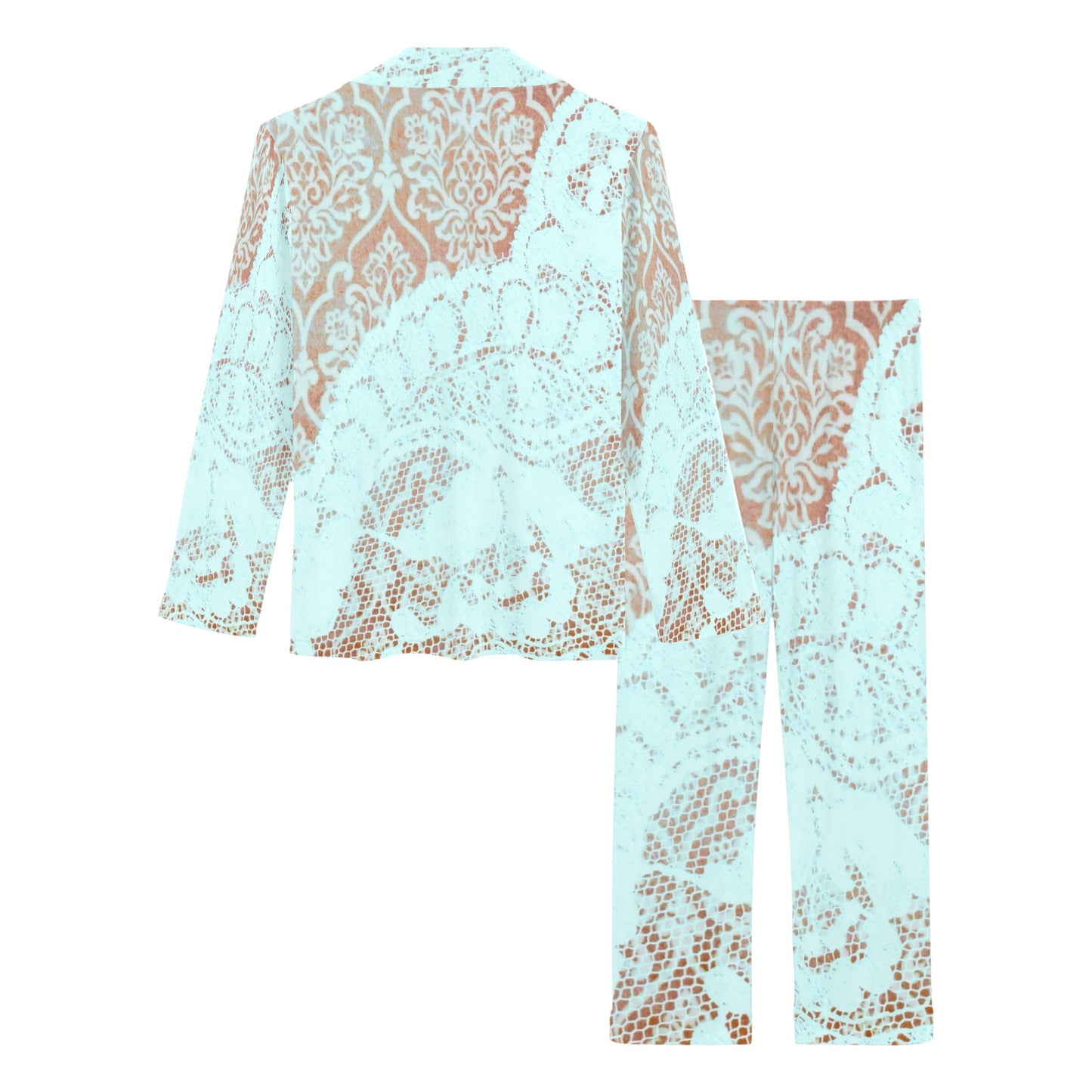 Victorian printed lace pajama set, design 23 Women's Long Pajama Set (Sets 02)