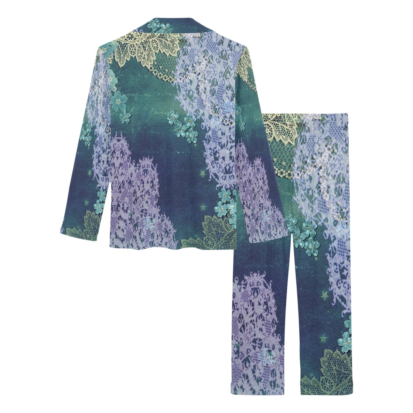 Victorian printed lace pajama set, design 05 Women's Long Pajama Set (Sets 02)