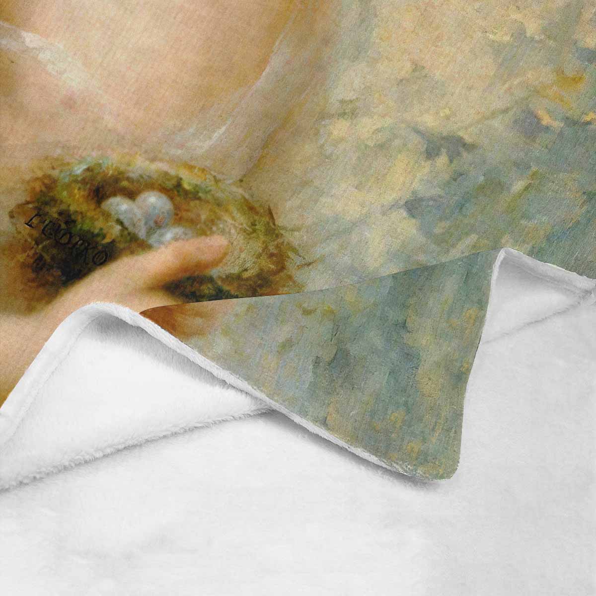 Victorian Girl Design BLANKET, LARGE 60 in x 80 in, Girl Holding a Nest C30