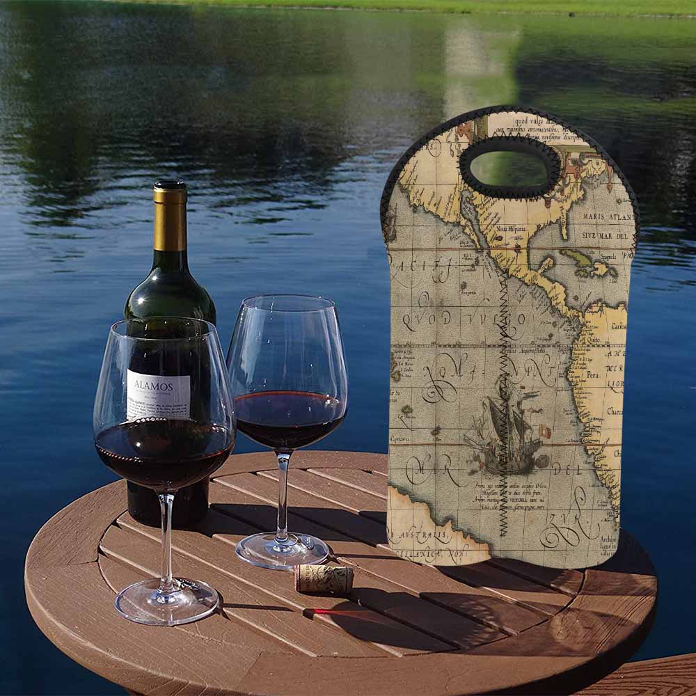2 Bottle Antique map wine bag,Design 46